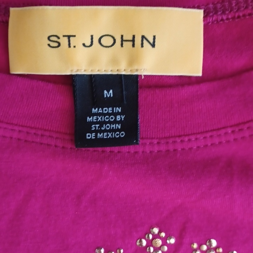 St. John Size M Hot Pink Embellished Tee - Picture 3 of 5